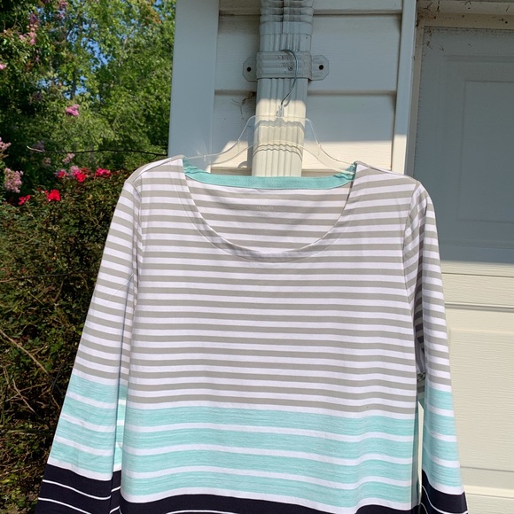 NWT T By Talbots Gray White Green Blue Striped - Picture 2 of 5